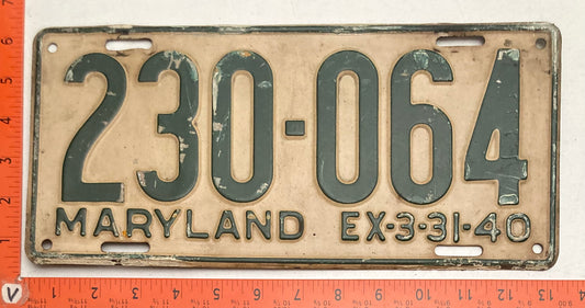1940 Maryland #230-064 Passenger License Plate