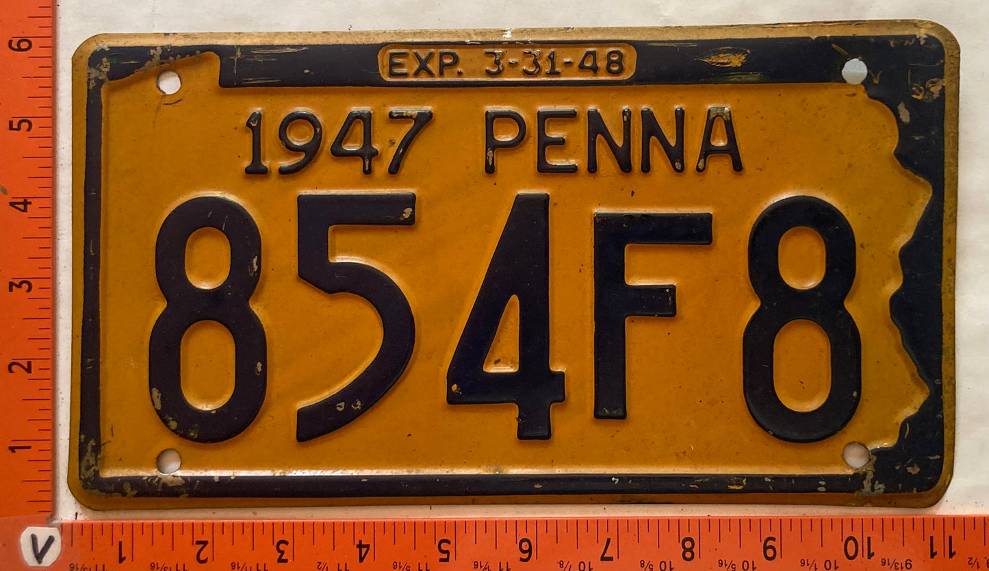 1947 Pennsylvania #854F8 Passenger License Plate