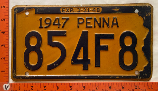 1947 Pennsylvania #854F8 Passenger License Plate