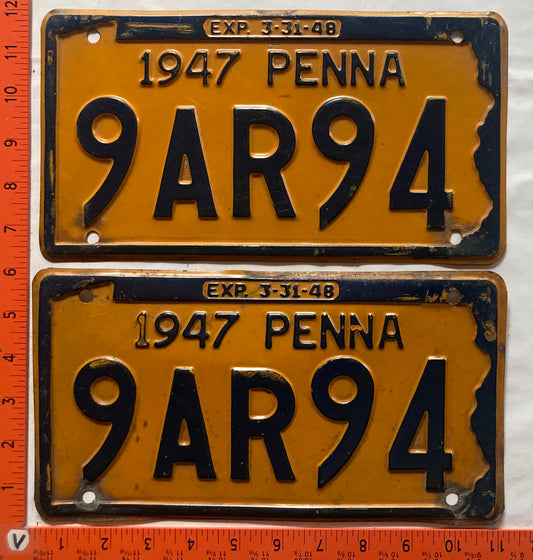 1947 Pennsylvania #9AR94 Passenger License Plate (Pair)