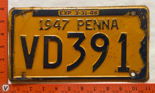 1947 Pennsylvania #VD391 Passenger License Plate