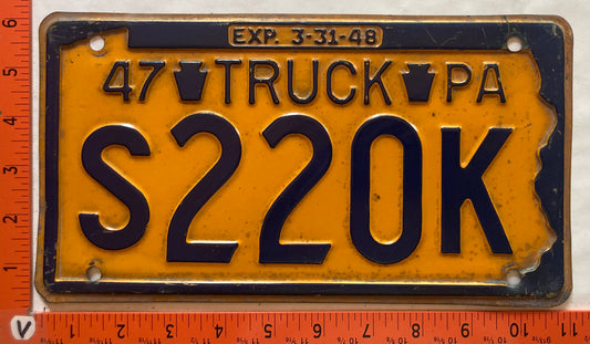 1947 Pennsylvania #S220K Truck License Plate