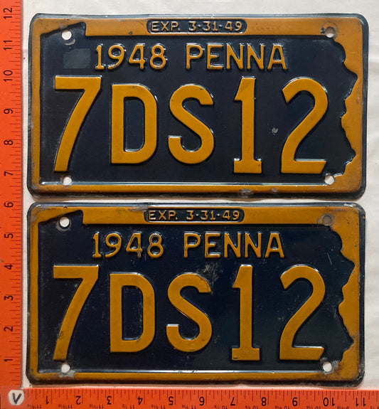 1948 Pennsylvania #7DS12 Passenger License Plate (Pair)