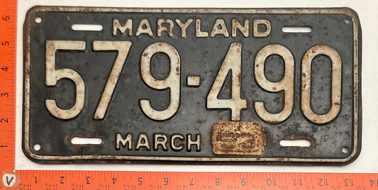 1953 Maryland #579-490 Passenger License Plate