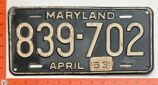 1953 Maryland #839-702 Truck License Plate
