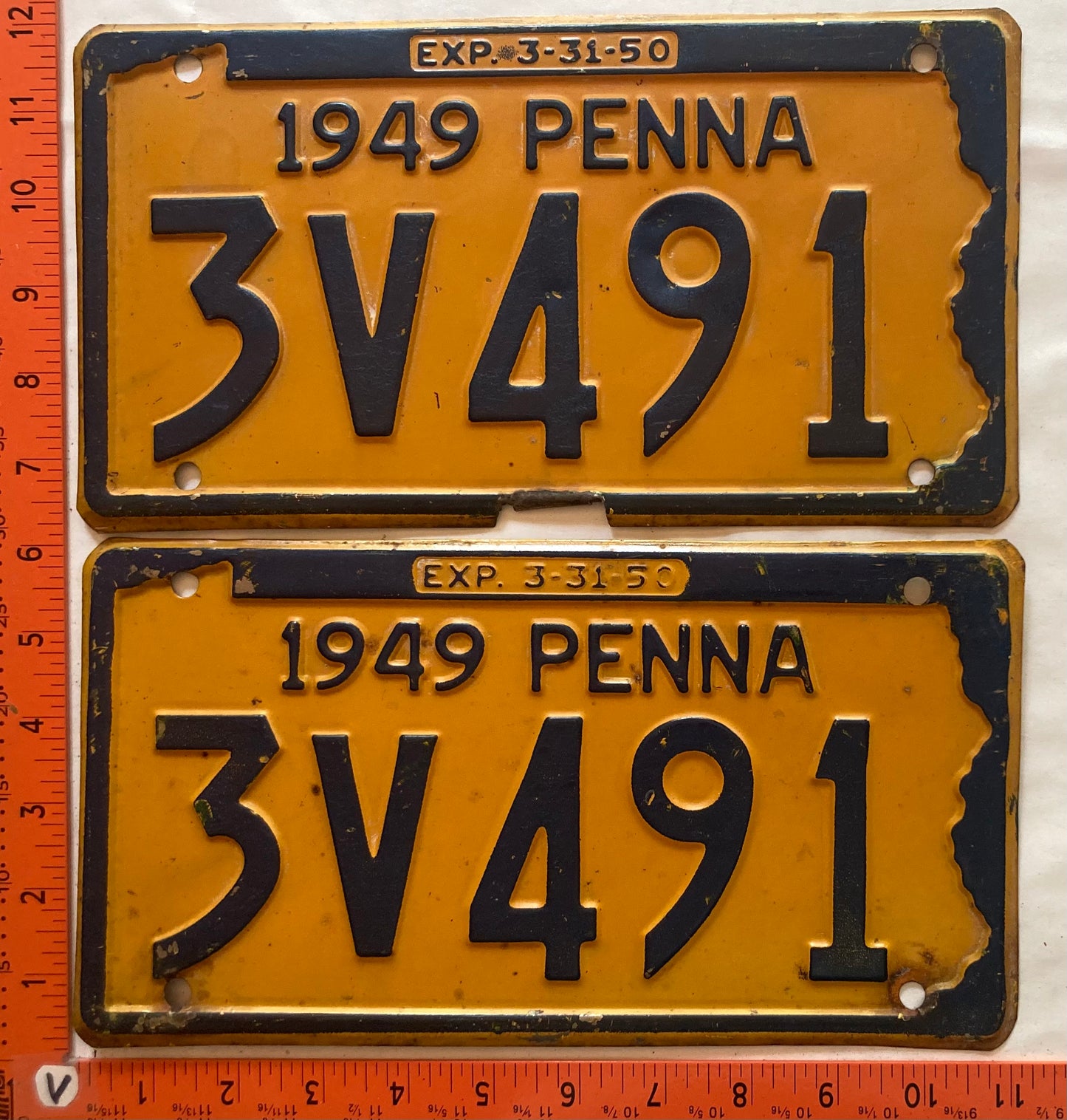 1949 Pennsylvania #3V491 Passenger License Plate (Pair)