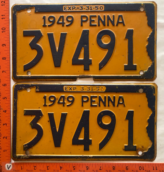 1949 Pennsylvania #3V491 Passenger License Plate (Pair)