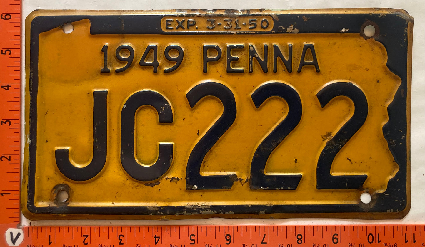 1949 Pennsylvania #JC222 Passenger License Plate