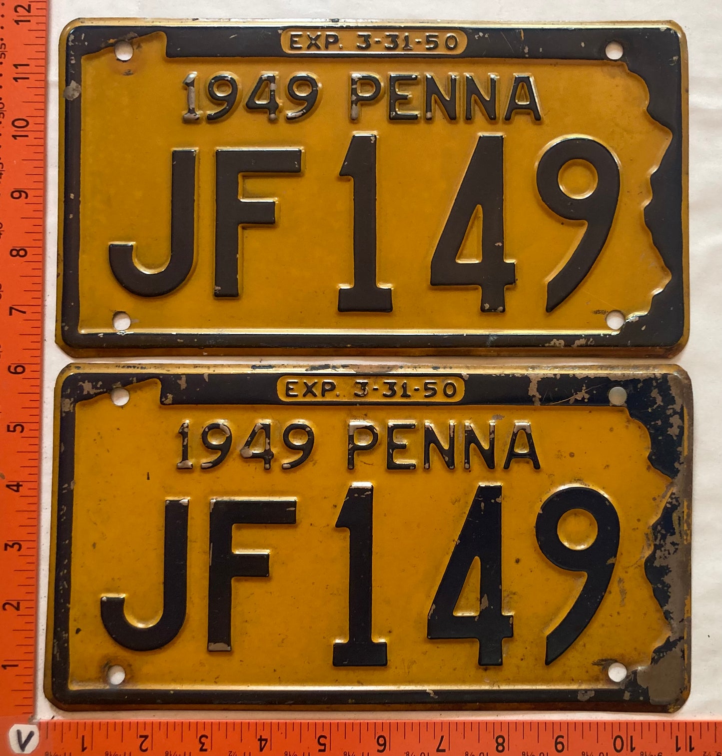 1949 Pennsylvania #JF149 Passenger License Plate (Pair)