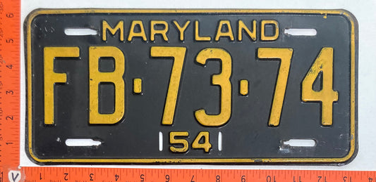 1954 Maryland #FB-73-74 Passenger license plate