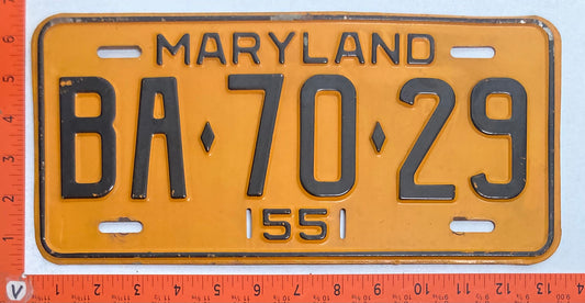 1955 Maryland #BA-70-29 Passenger License Plate