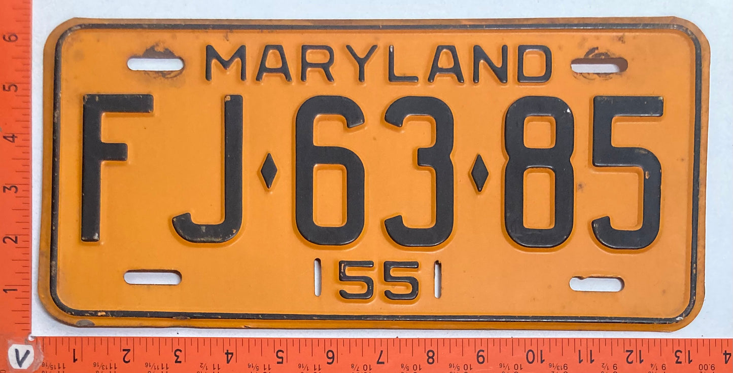 1955 Maryland #FJ-63-85 Passenger License Plate