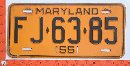1955 Maryland #FJ-63-85 Passenger License Plate