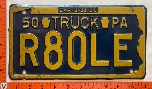 1950 Pennsylvania #R80LE Truck License Plate