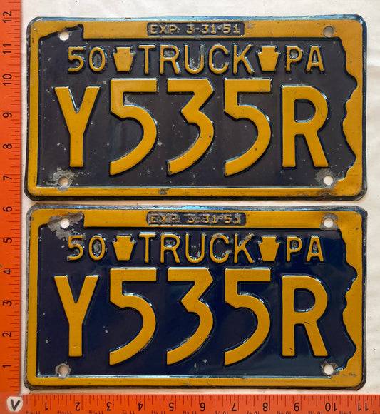 1950 Pennsylvania #Y535R Truck License Plate (Pair)