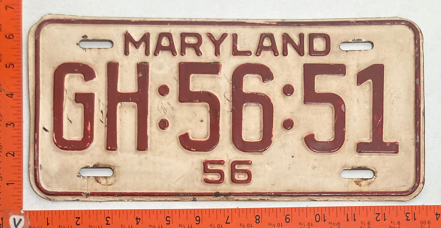 1956 Maryland #GH:56:51 Passenger License Plate