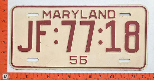 1956 Maryland #JF:77:18 Passenger License Plate