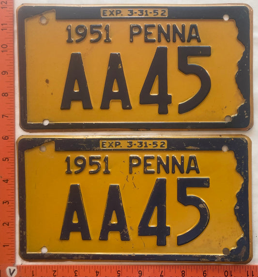 1951 Pennsylvania #AA45 Passenger License Plate (Pair)