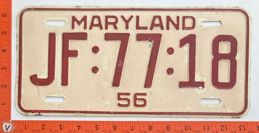 1956 Maryland #JF:77:18 Passenger License Plate