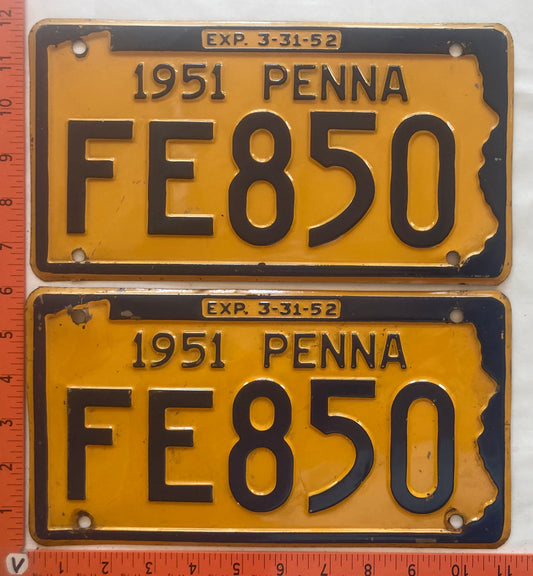 1951 Pennsylvania #FE850 Passenger License Plate (Pair)