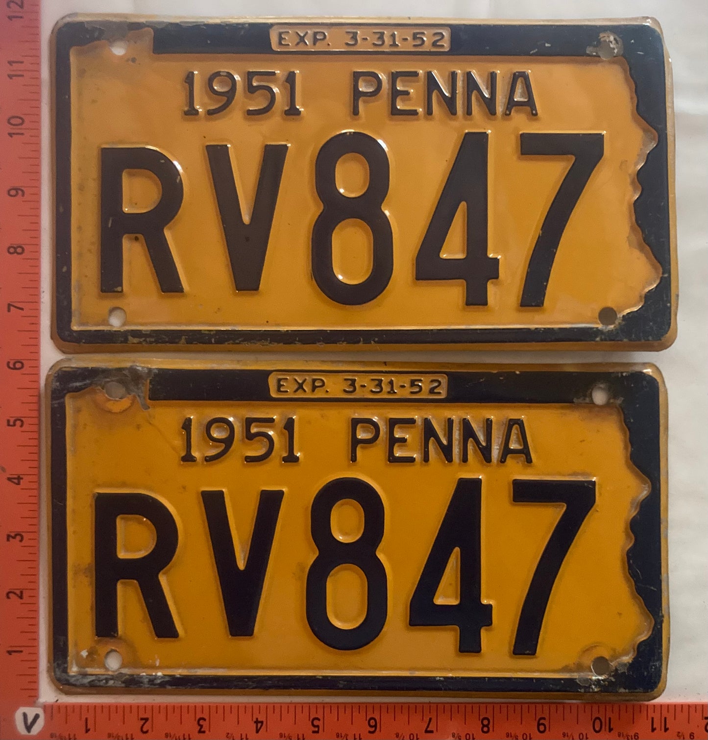 1951 Pennsylvania #RV847 Passenger License Plate (Pair)