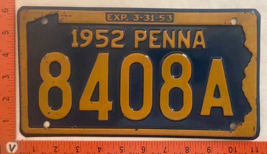 1952 Pennsylvania #8408A Passenger License Plate