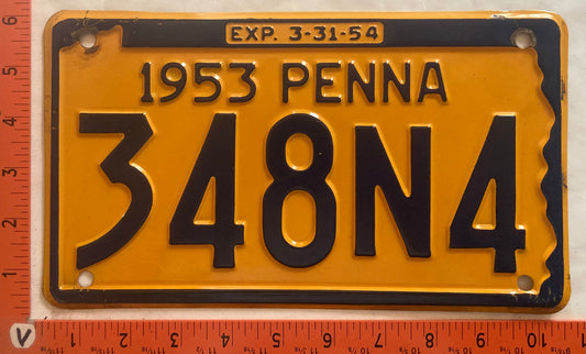 1953 Pennsylvania #348N4 Passenger License Plate