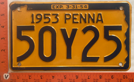 1953 Pennsylvania #50Y25 Passenger License Plate