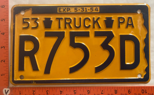 1953 Pennsylvania #R753D Truck License Plate
