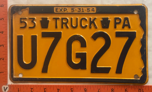 1953 Pennsylvania #U7G27 Truck License Plate