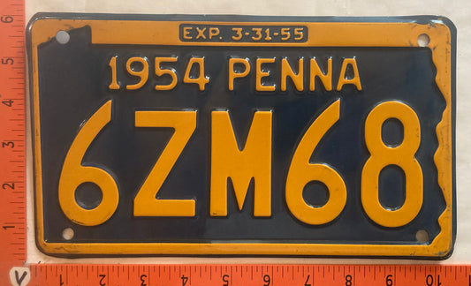 1954 Pennsylvania #6ZM68 Passenger License Plate