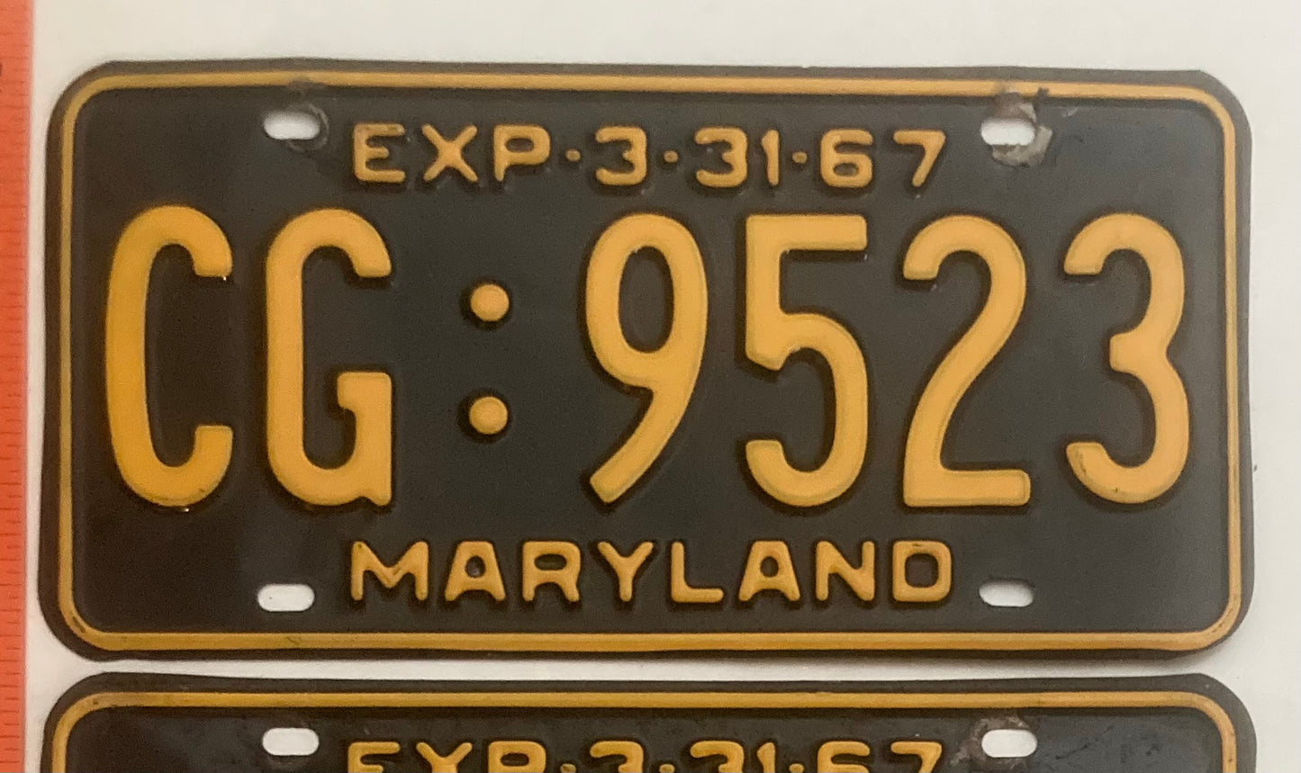 1967 Maryland #CG:9523 Passenger License Plate PAIR