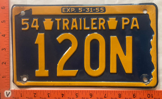 1954 Pennsylvania #120N Trailer License Plate