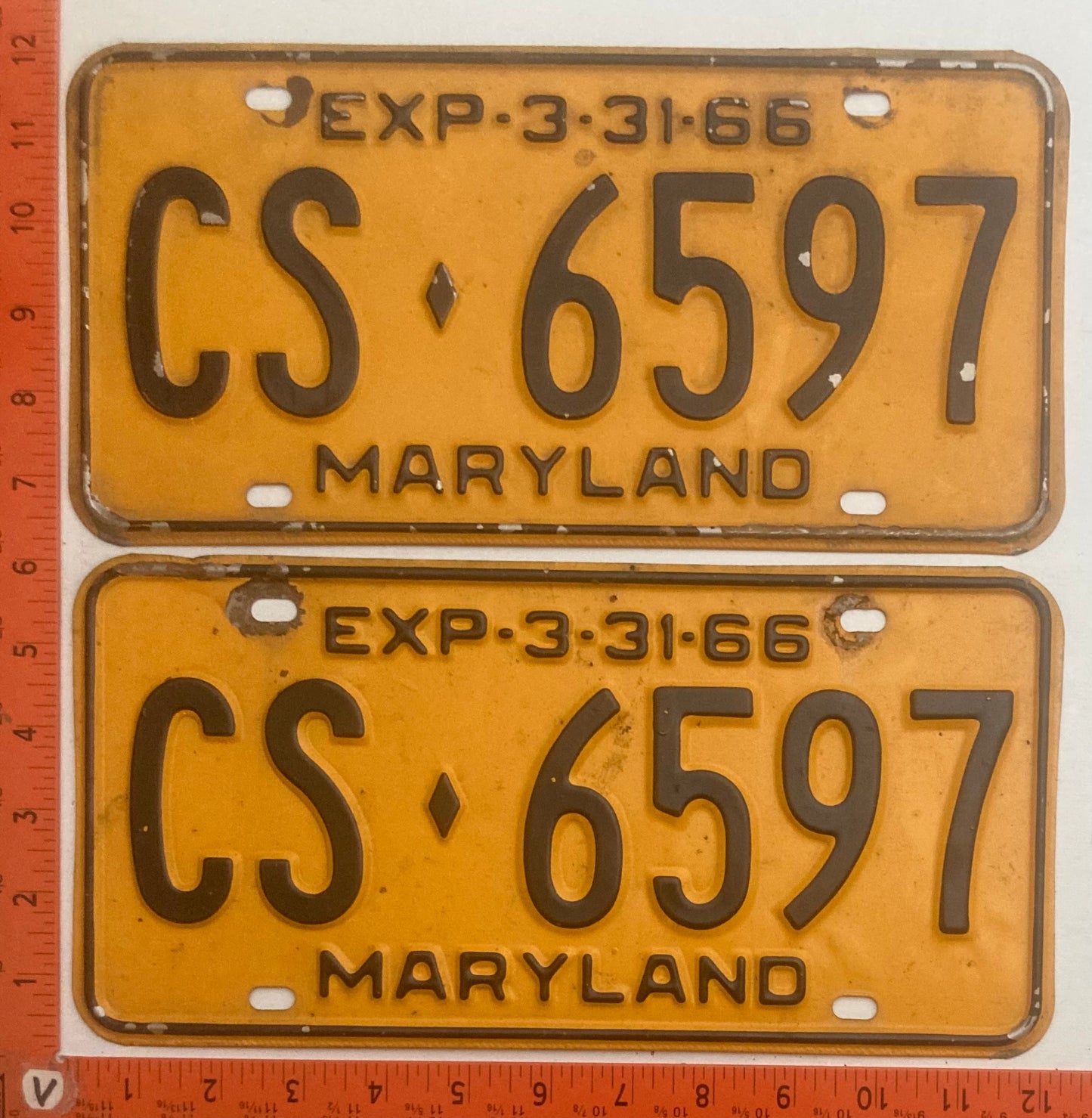 1966 Maryland #CS-6597 Passenger License Plate PAIR