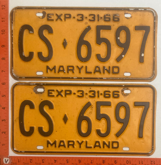 1966 Maryland #CS-6597 Passenger License Plate PAIR
