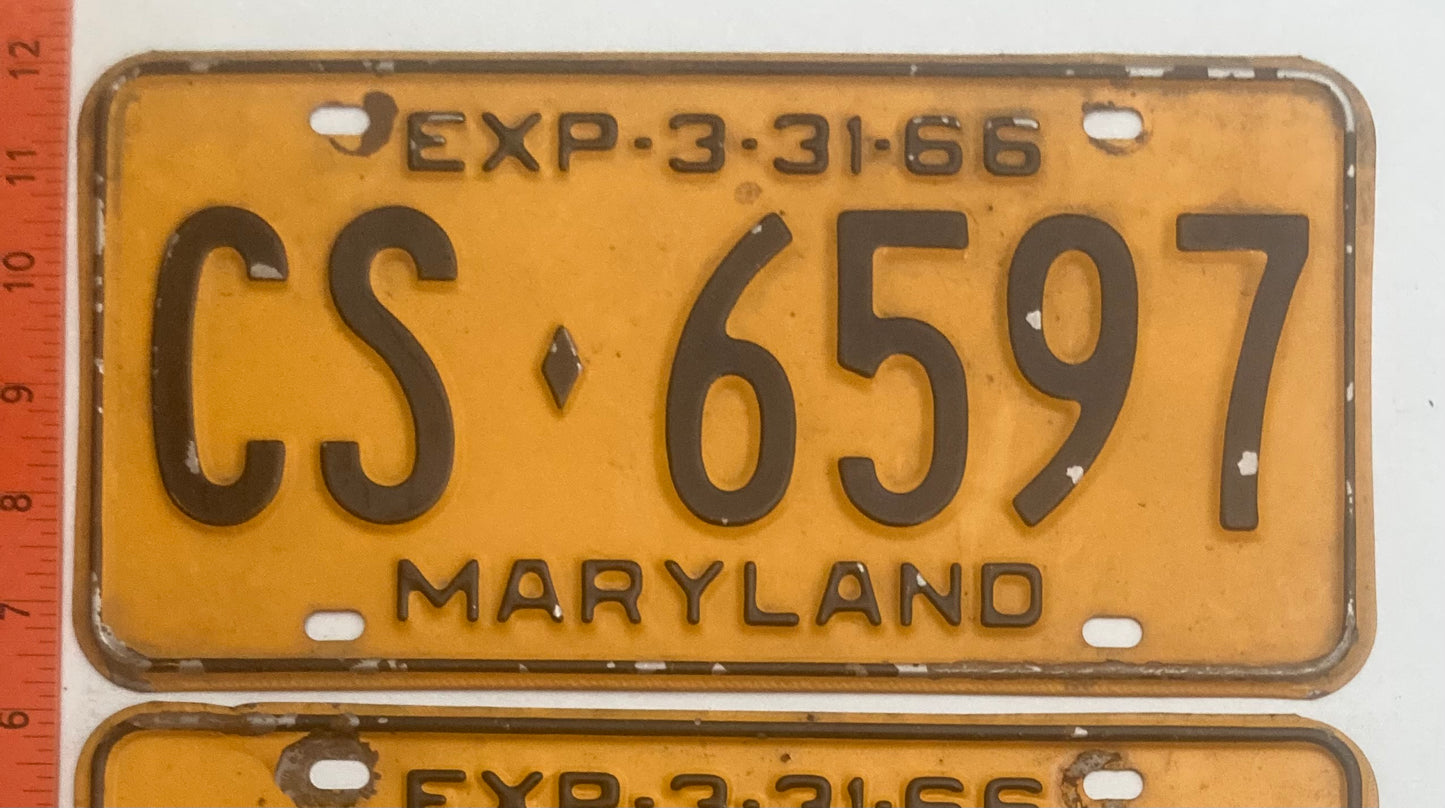 1966 Maryland #CS-6597 Passenger License Plate PAIR