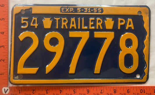 1954 Pennsylvania #29778 Trailer License Plate