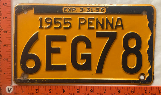 1955 Pennsylvania #6EG78 Passenger License Plate
