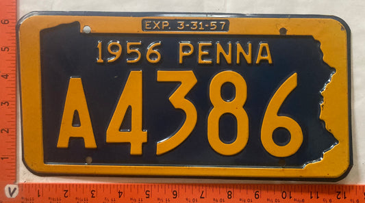 1956 Pennsylvania #A4386 Passenger License Plate