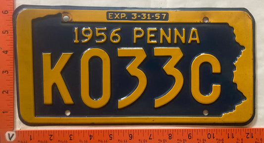 1956 Pennsylvania #Ko33C Passenger License Plate