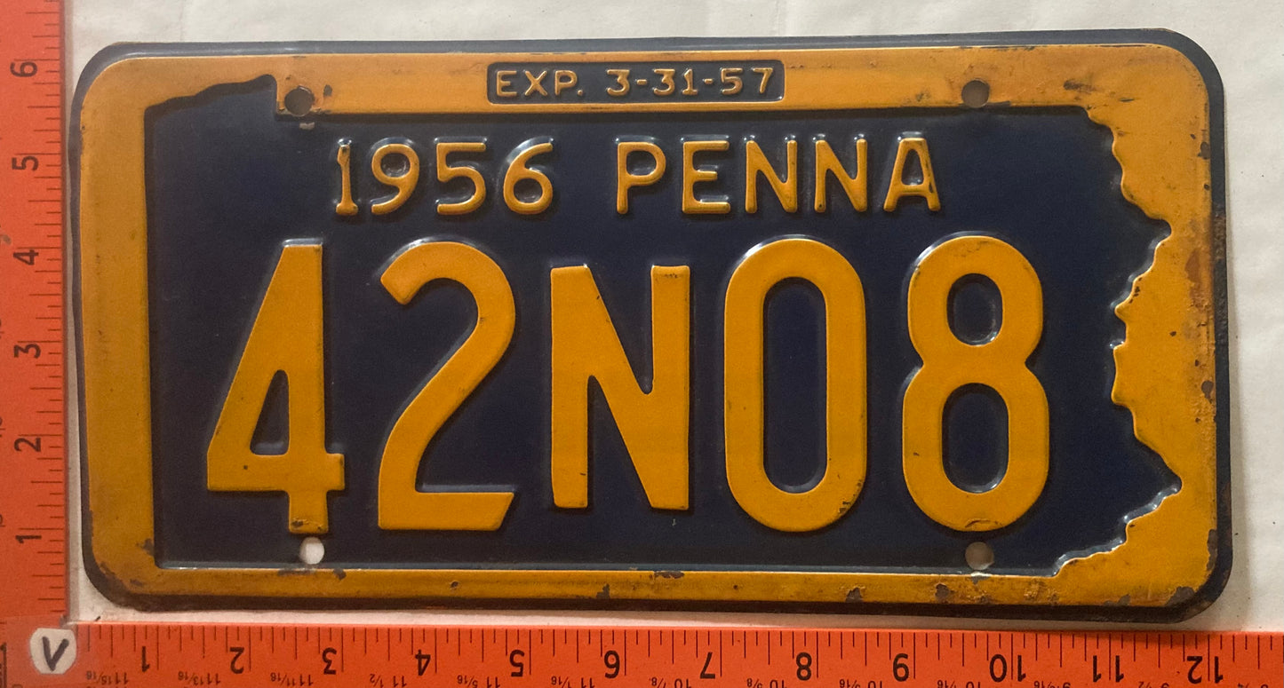1956 Pennsylvania #42N08 Passenger License Plate