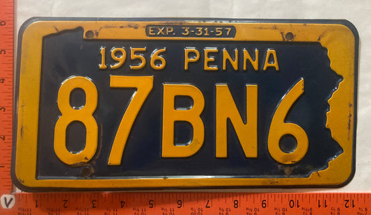 1956 Pennsylvania #87BN6 Passenger License Plate