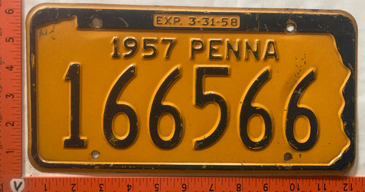1957 Pennsylvania #166566 Passenger License Plate
