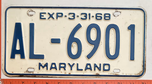 1968 Maryland #AL-6901 Passenger License Plate