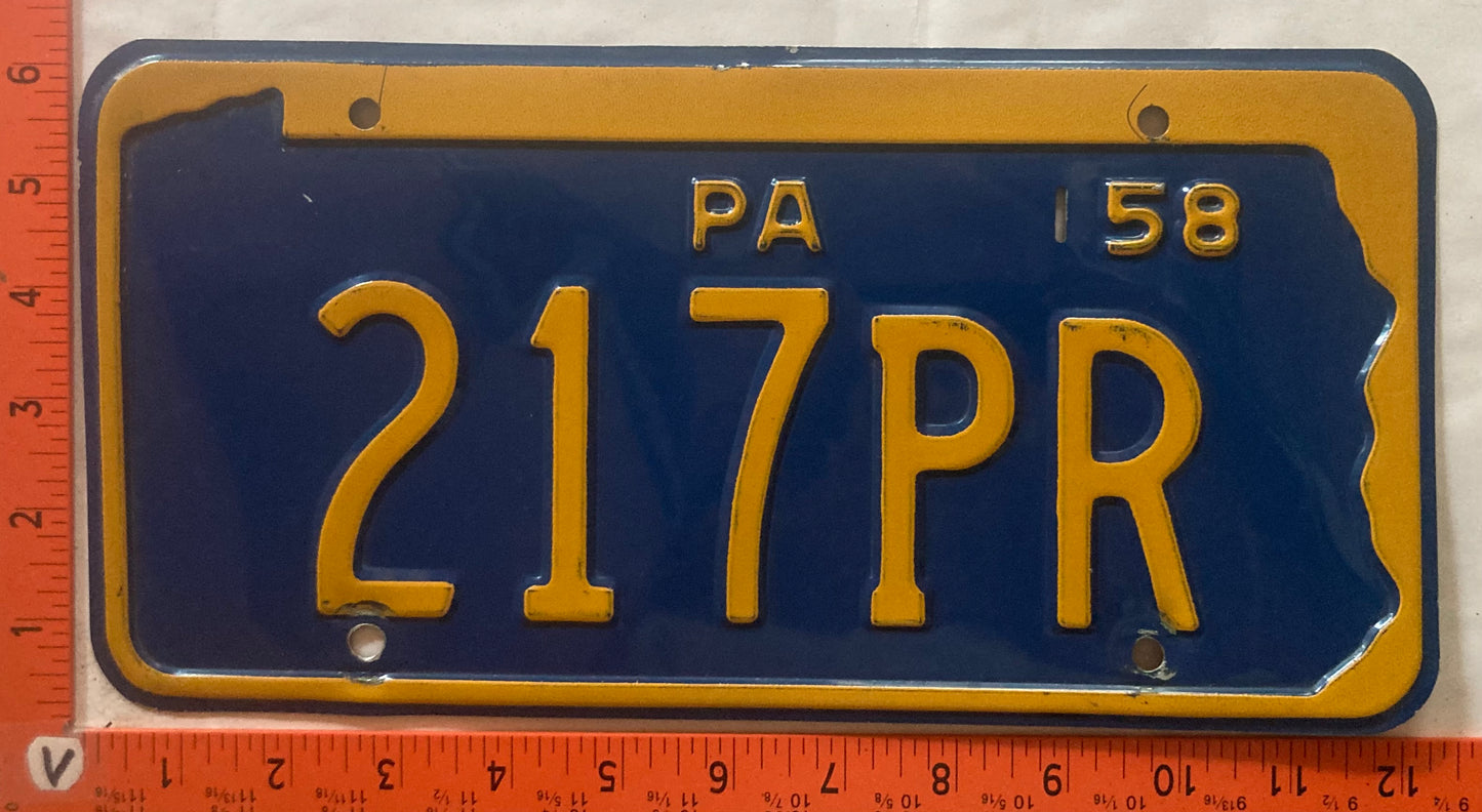 1958 Pennsylvania #217PR Passenger License Plate