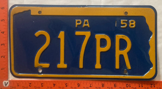 1958 Pennsylvania #217PR Passenger License Plate