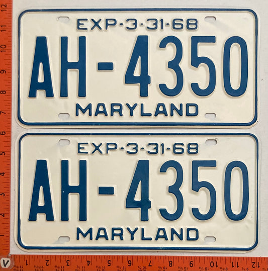 1968 Maryland #AH-4350 Passenger License Plate PAIR
