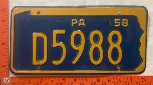 1958 Pennsylvania #D5988 Passenger License Plate