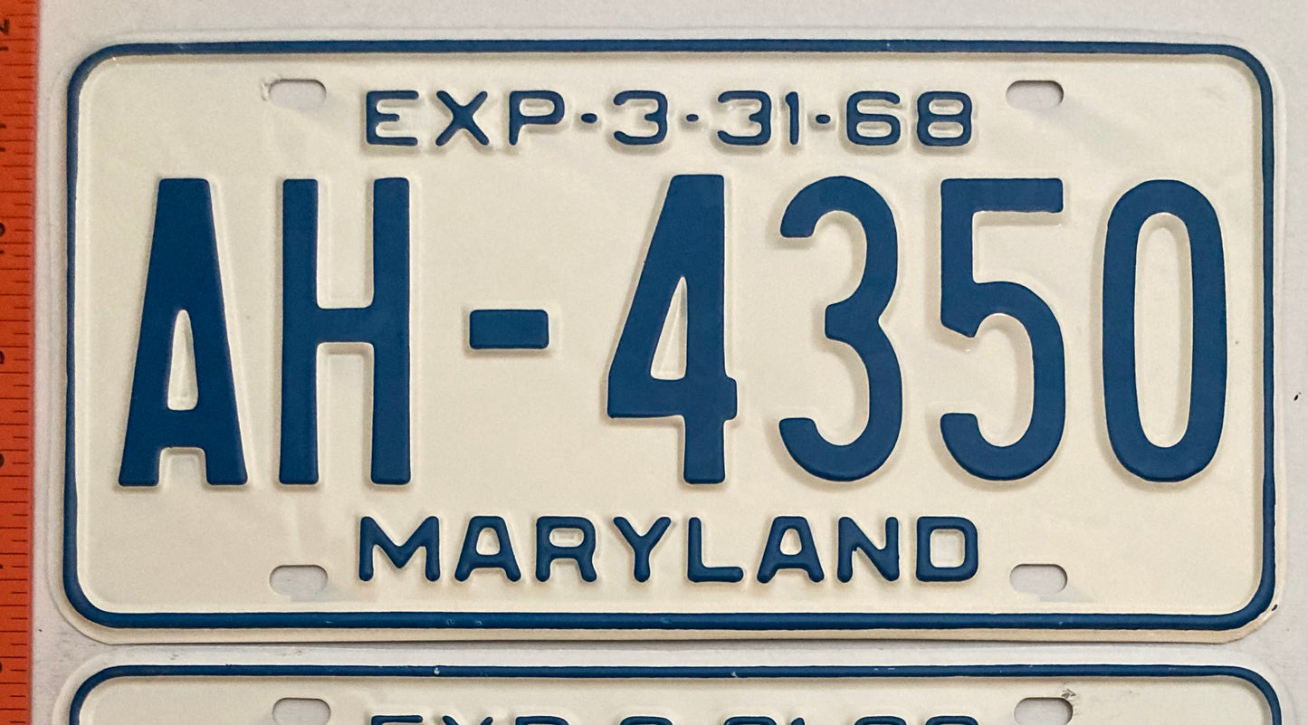 1968 Maryland #AH-4350 Passenger License Plate PAIR