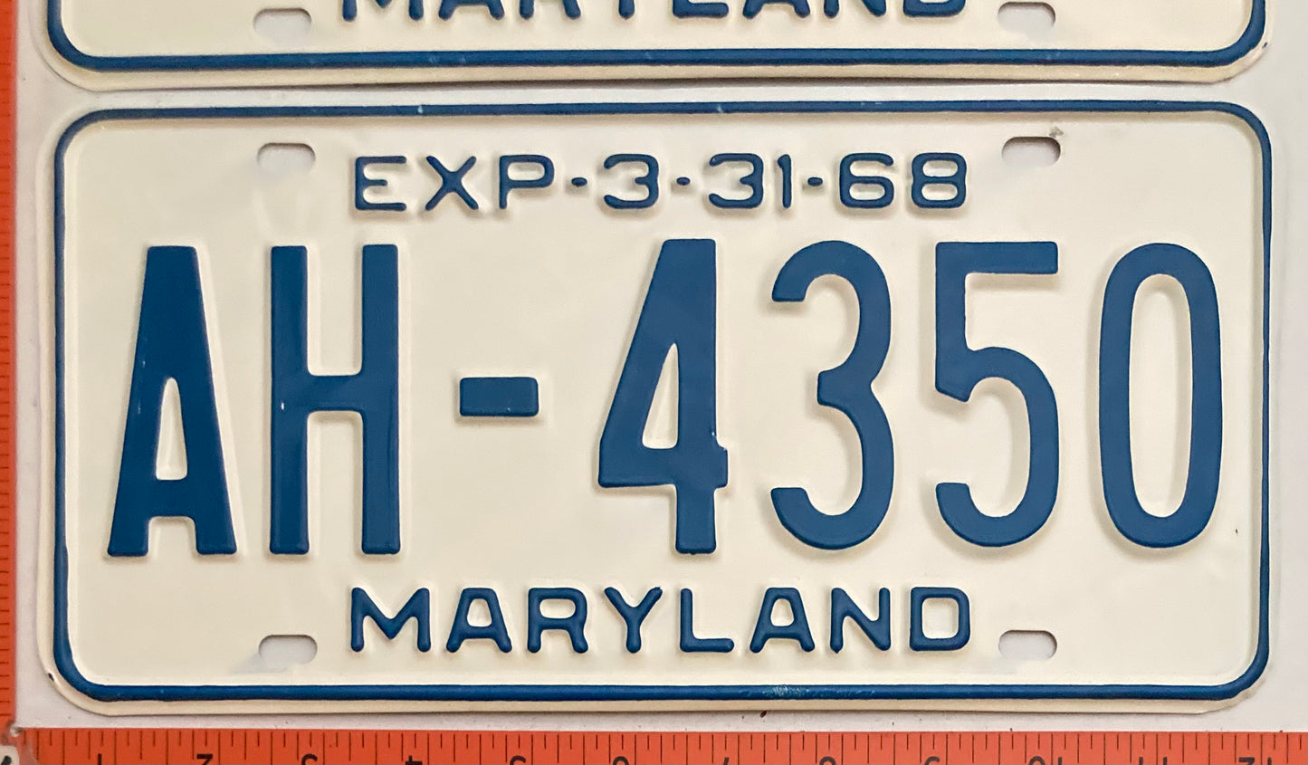 1968 Maryland #AH-4350 Passenger License Plate PAIR